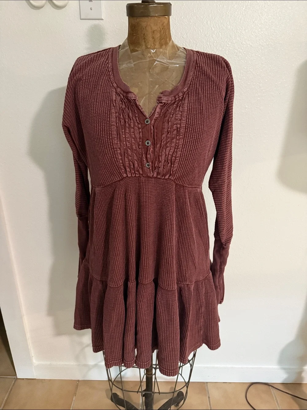 Free People Wine Jolene Oversized Long Sleeve Dress Size M
